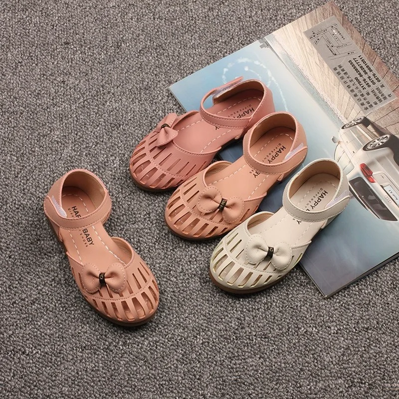 

2021 Spring Summer Closed Toe Sandals for Girls Breathable Hollow-outs Party Princess Shoes Fashion Children's Shoes Bow E04174
