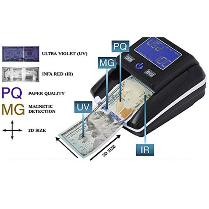 

Portable Banknote Bill Detector Denomination Value Counter Counterfeit Detector Cash Tester Machine US Plug