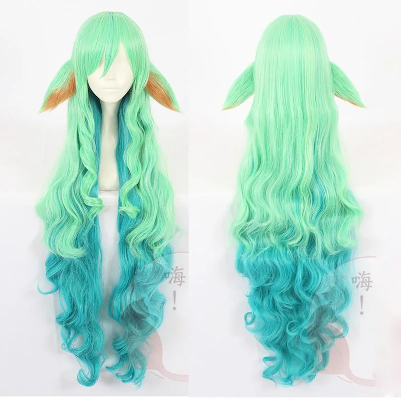 Игры Лига Легенд парики Soraka Косплэй парик звезда зеленый синий эффектом деграде