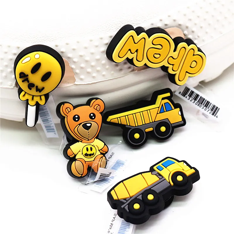 Novely PVC Yellow Truck Shoe Charms Sandals Accessories Cute Bear Lollipop Shoe Decoration for Croc jibz Kids Party X-mas Gifts