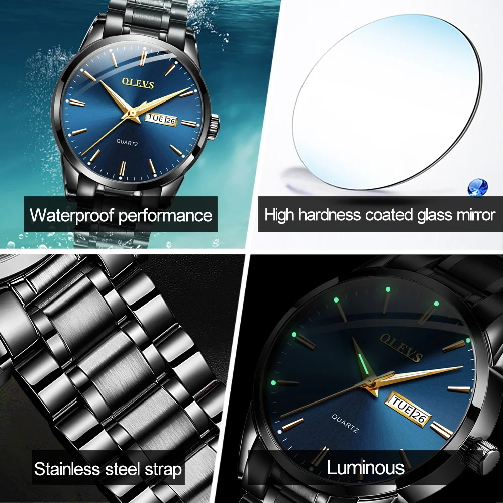 Часы наручные мужские кварцевые водонепроницаемые светящиеся с календарем и