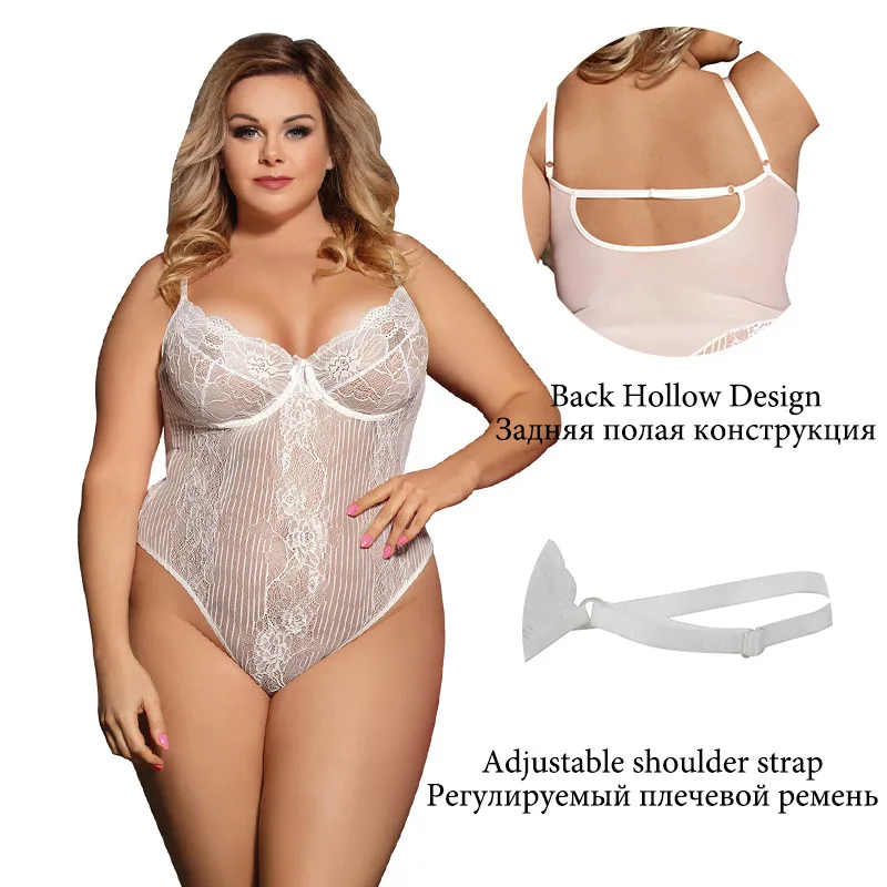 Неоновое Кружевное боди женское нижнее белье большого размера прозрачное Mujer 3XL