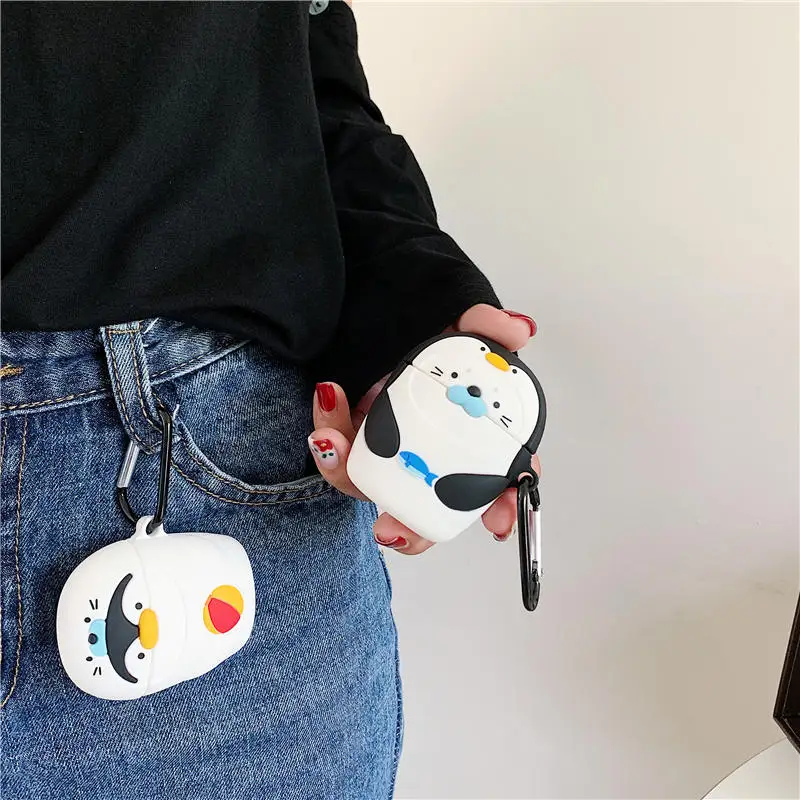 Для Apple AirPods Kawaii Penguin чехол 3D милый мультфильм уплотнение рыба беспроводные наушники крышка оболочка для Airpods 2 Earpods аксессуары