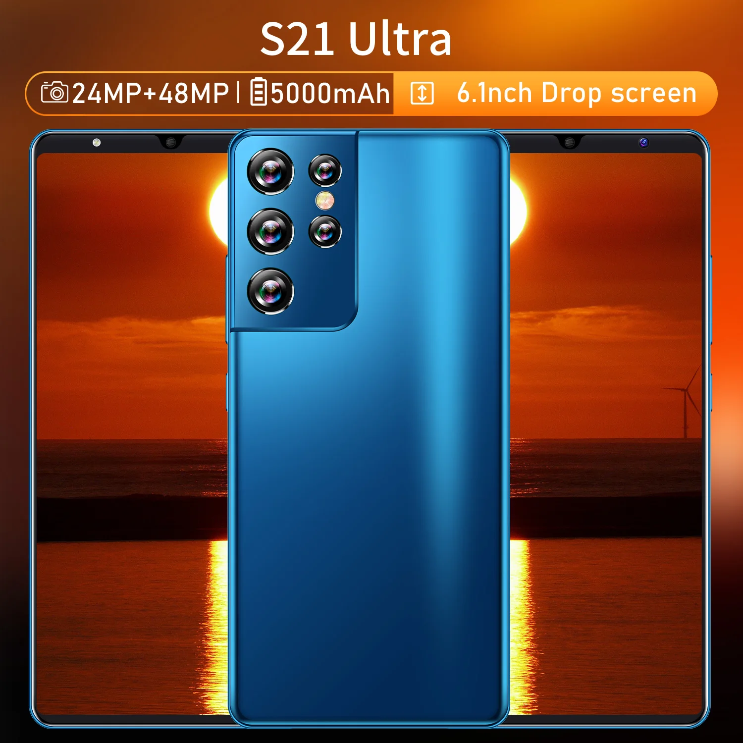 

Global Version S21 Ultra 6.1 Inch Smartphone HD Full Screen 5000mAh Big Battery 12GB+512GB Android 24MP+48MP Camera Cell Phone