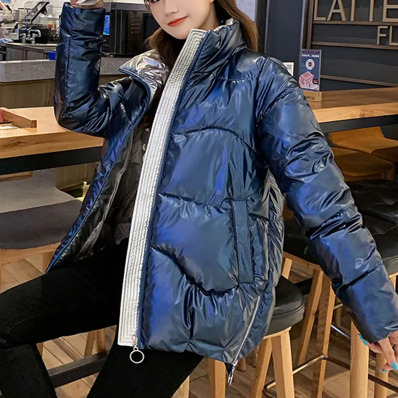 

New Winter Jacket Glossy Outwear Cotton Coat Warm Thicken stand-callor Coat Women Fashion Jackets Parkas Top Short Coton Coats