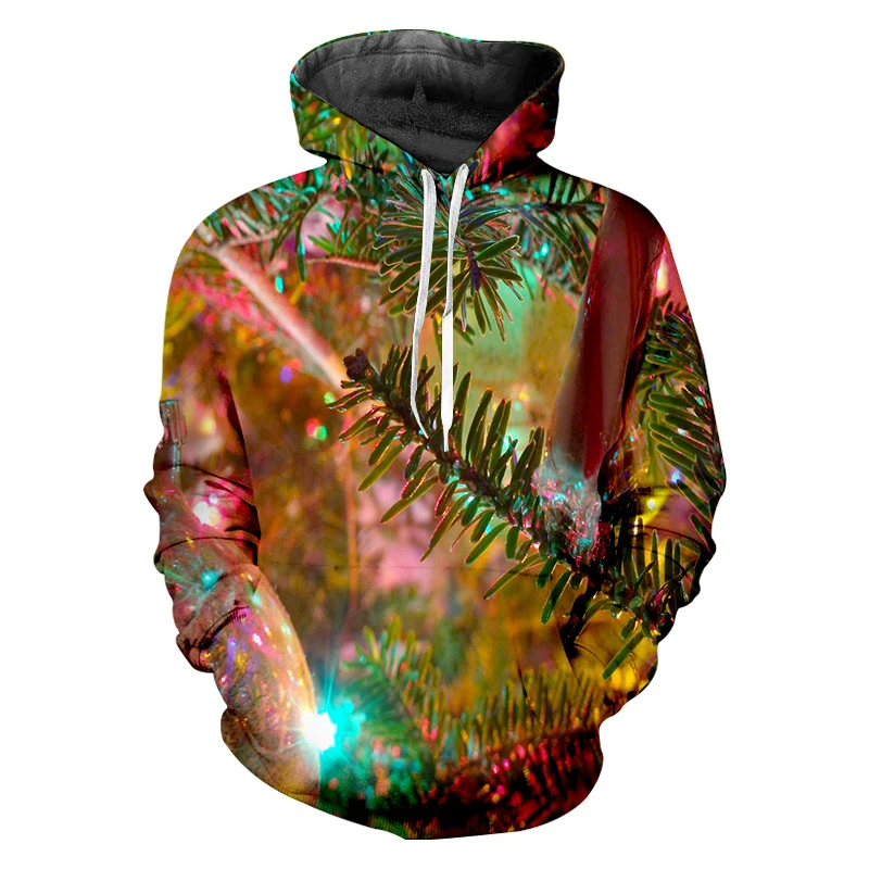 UJWI Happy Christmas gift Clothing Hoodie Men Women 3D Print Tree Hoodies Casual Tracksuit Tops Streetwear Pullover | Мужская одежда