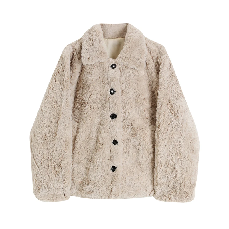 

Женское зимнее пальто из искусственного кроличьего меха, сезон зима 2021, модное Свободное пальто с лацканами, плотное теплое однобортное жен...