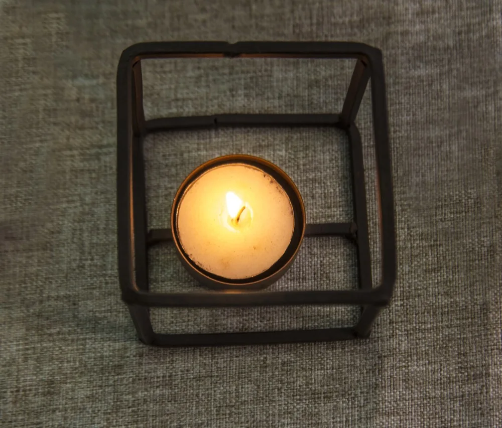 

Square Iron Candle Holders Modern Suitable For Tealight And Small LED Candles KH Brown Holder Beautiful High quality