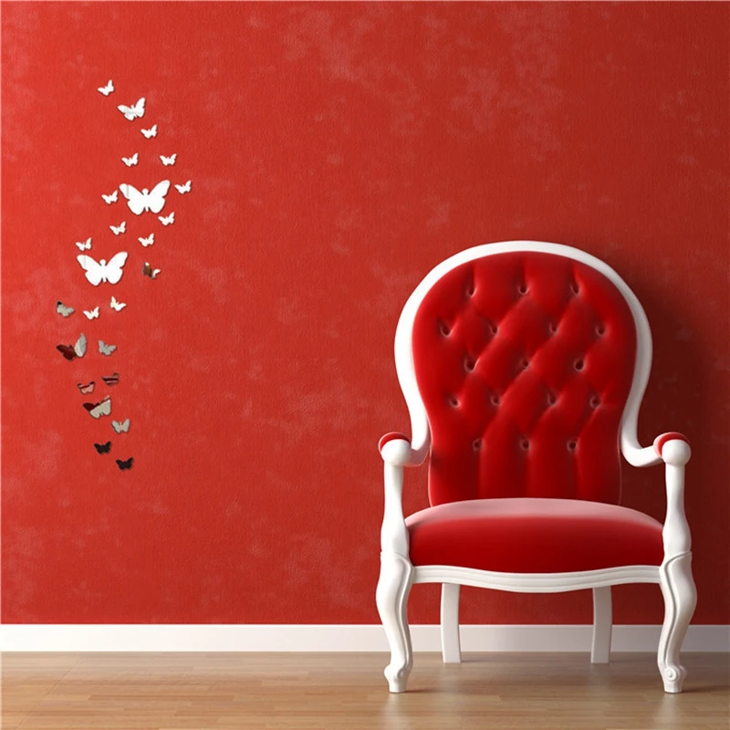 Модный стиль DIY 3D Бабочка и цветок искусство Серебряный Акриловый зеркальный