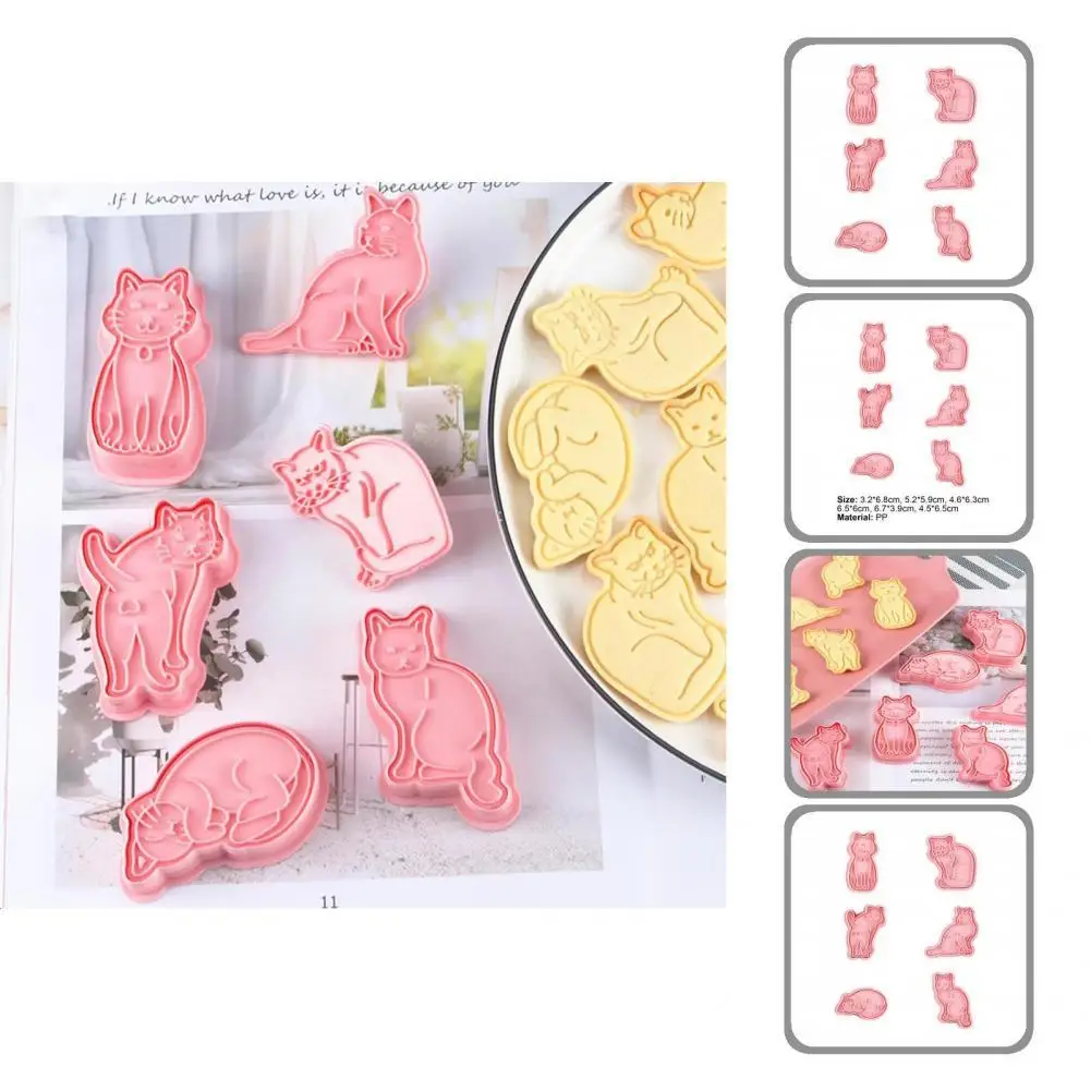 

6Pcs/Set Unique Fandont Mold Easy to Demold PP Cookie Cutter Lovely Cat Shape Chocolate Mold for Restaurant Cookie Cutter