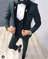 2021 green men suits wedding tuxedos groom black lapel costume homme slim fit blazer terno masculino 3 pieces jacket pant vest