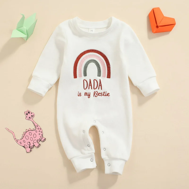 

Комбинезон для новорожденных девочек и мальчиков, комбинезон с длинными рукавами и вышивкой радужной буквы, с круглым вырезом, Комбинезоны на весну и осень