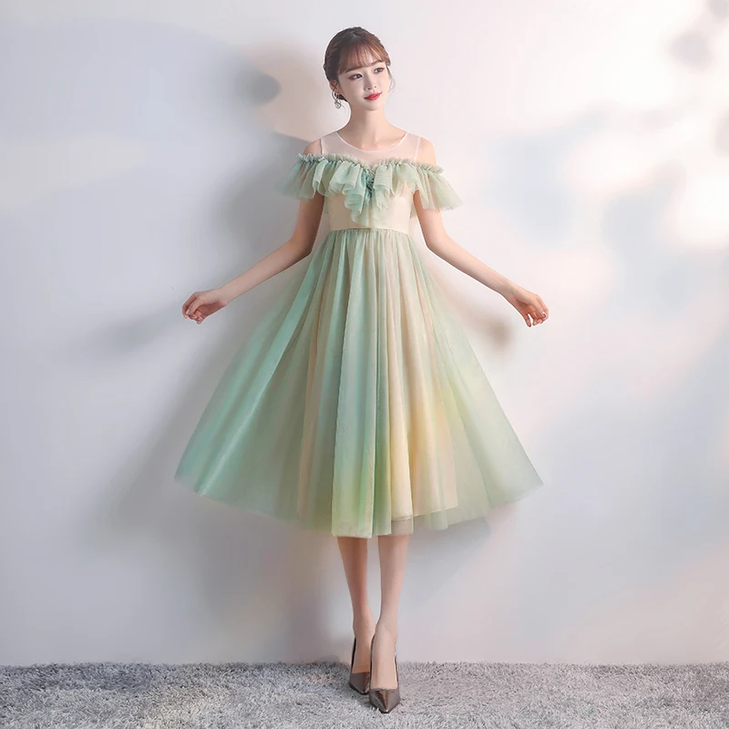 Зеленое платье подружки невесты длиной ниже колена элегантное для Azul Marino