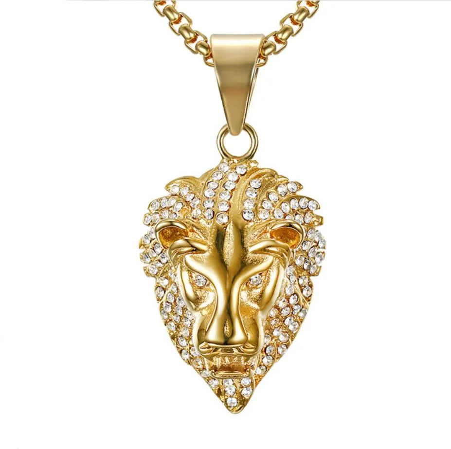 

Men Hiphop iced out lion's head pendant necklaces Stainless Steel never fade Animal shape necklace Hiphop jewelry gifts