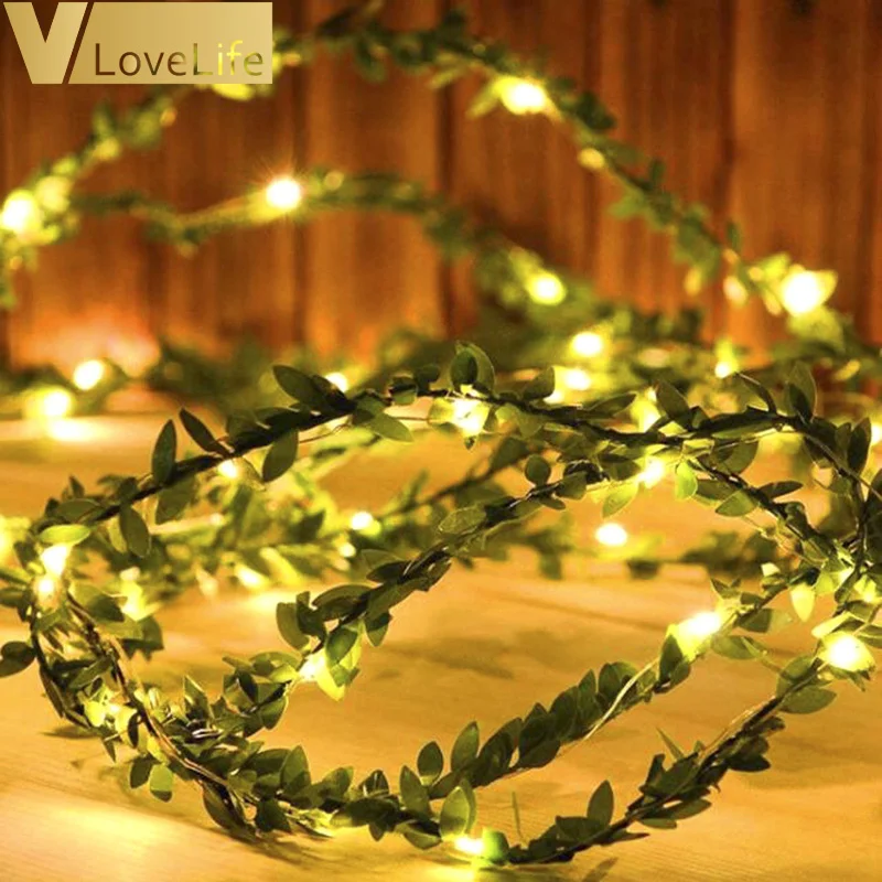 СВЕТОДИОДНАЯ Гирлянда в виде листьев медный провод на батарейках праздничное