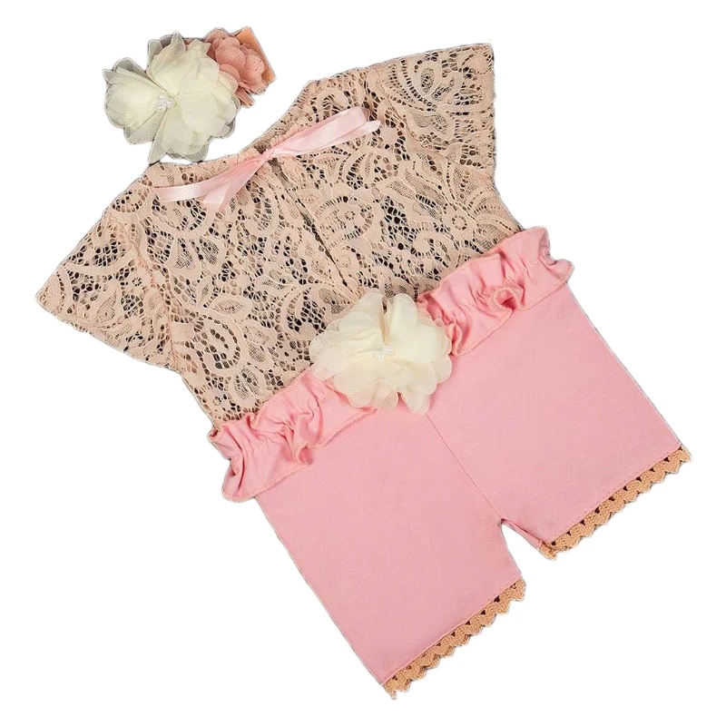 

2 Pcs/Set 0-1Month Newborn Photography Props Baby Headband Lace Romper Bodysuits