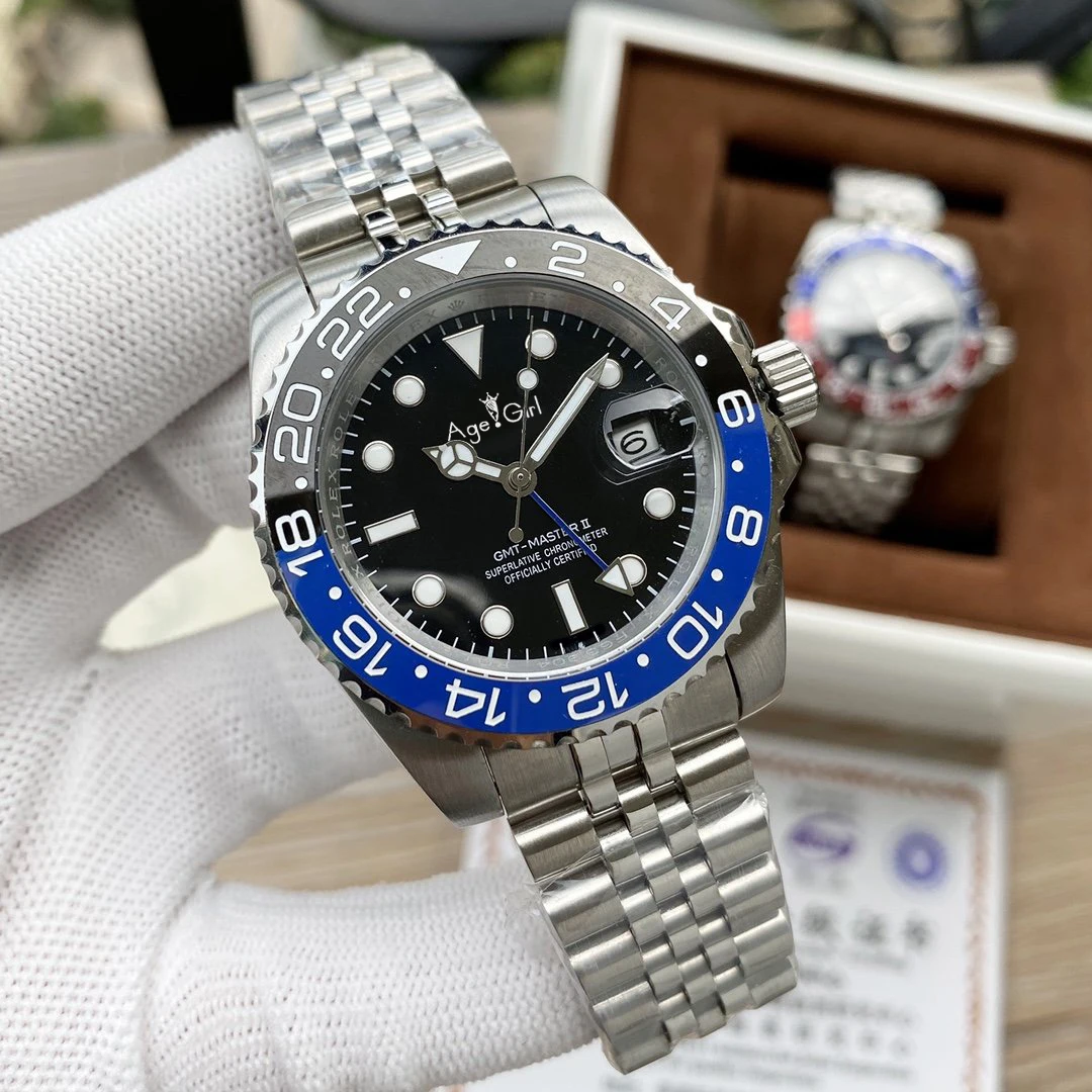 

Luxury New Mens GMT Black Blue Red Ceramic Bezel Mechanical Stainless Steel Automatic Mechanical ETA2813 Bracelet Master Watch