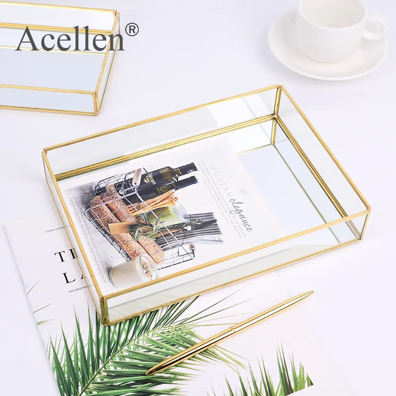 Металлический органайзер для макияжа стеклянный поднос демонстрации ювелирных