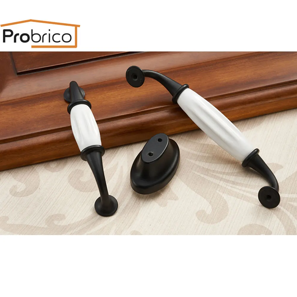 Probrico Black White Cabinet Handles Rural Style Ceramic Drawer Pulls Crackle Kitchen door and Knobs Furniture | Обустройство дома