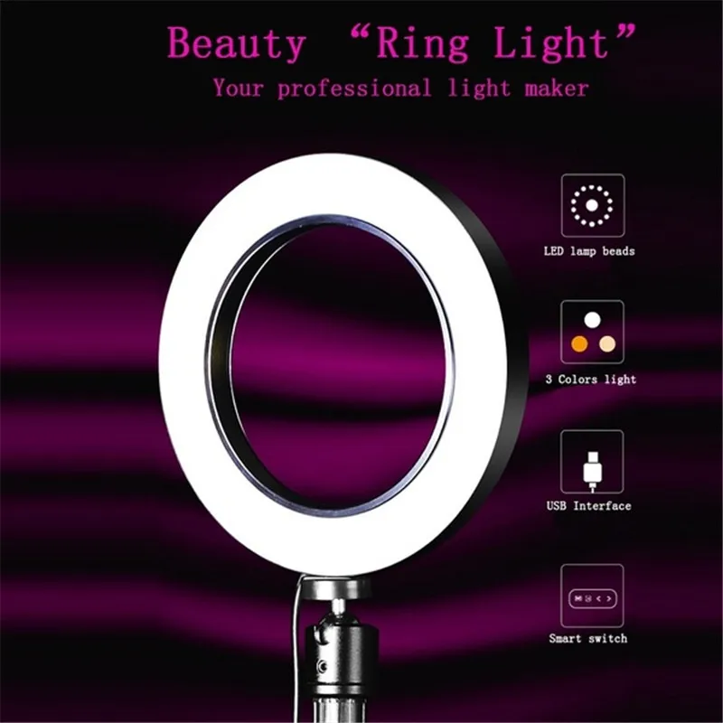 16cm LED Selfie Ring Light with Stand Photography Video 3500-5500k Photo Studio for Smartphone Phone Holder | Электроника