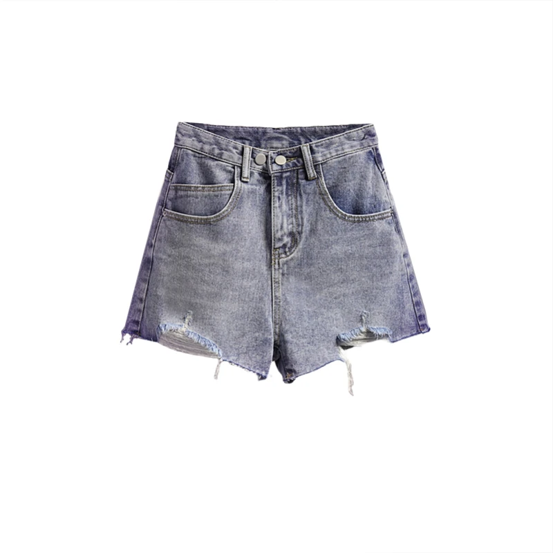 

2021 Summer Korean Ripped Denim Shorts Women's Loose Casual Lycra High Hole Straight plus size 5XL Button Women Jeans