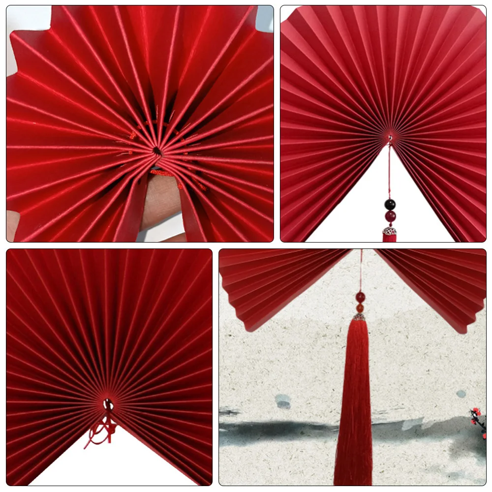 

1Pc Festival Paper Fan Wedding Decoration Chinese Style Hanging Fan (Red)