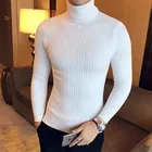 Однотонный свитер с высоким воротником 2021, мужской зимний теплый вязаный свитер с длинными рукавами, классический однотонный Повседневный облегающий свитер для мужчин