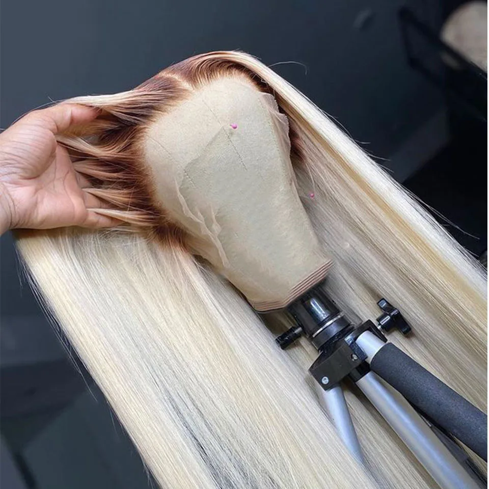 

Glueless Ombre Blonde 180%Density 26 Inch Long 613 Straight Synthetic Front Lace Wig For Black Women Babyhair Preplucked Cosplay
