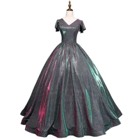 luxurious aurora color ball gown long evening dress v neck european royal court wedding dress vintage party prom stage dress
