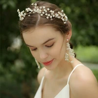 tiny white flower bridal hair wreath vine pearls women jewelry hand wired wedding prom hair tiara headband accessories