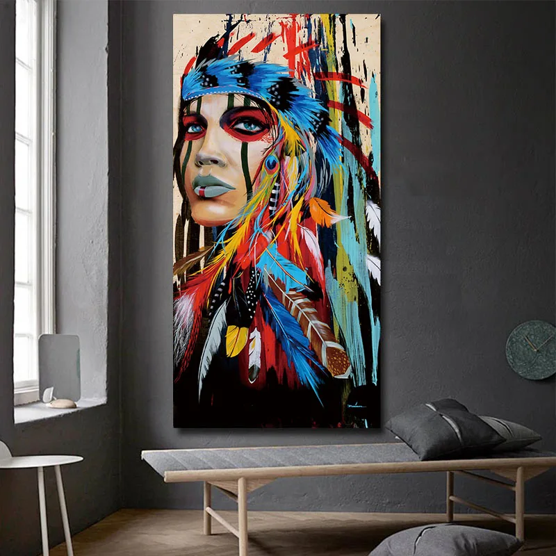 

Colourful Girl Feathered Women Wall Art Poster Prints Canvas Painting Modern Pictures for Living Room Home Decoration(NO FRAME)