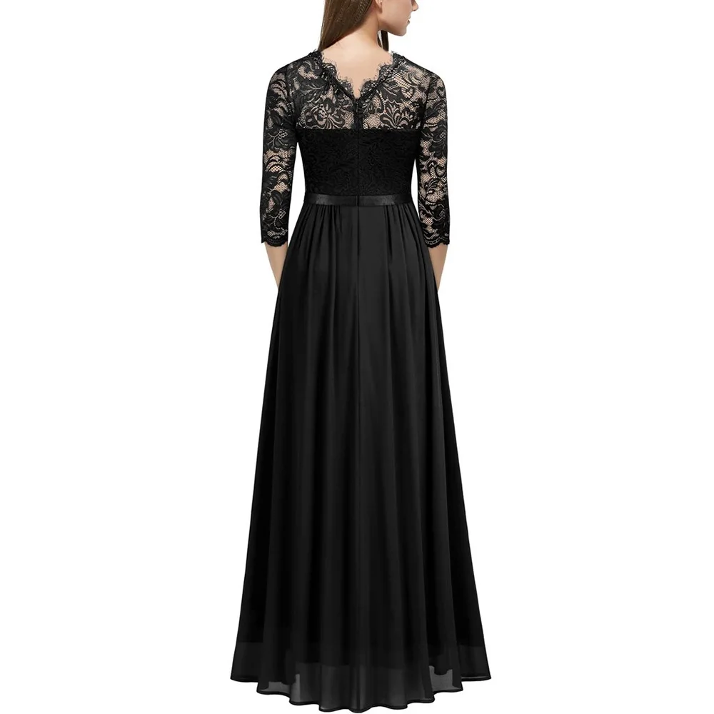 

Summer Lace Sexy Evening Dresses Long Elegant Women Hollow Out O-neck Ladies Dresses Party Club Dress Vestidos Plus Size Black
