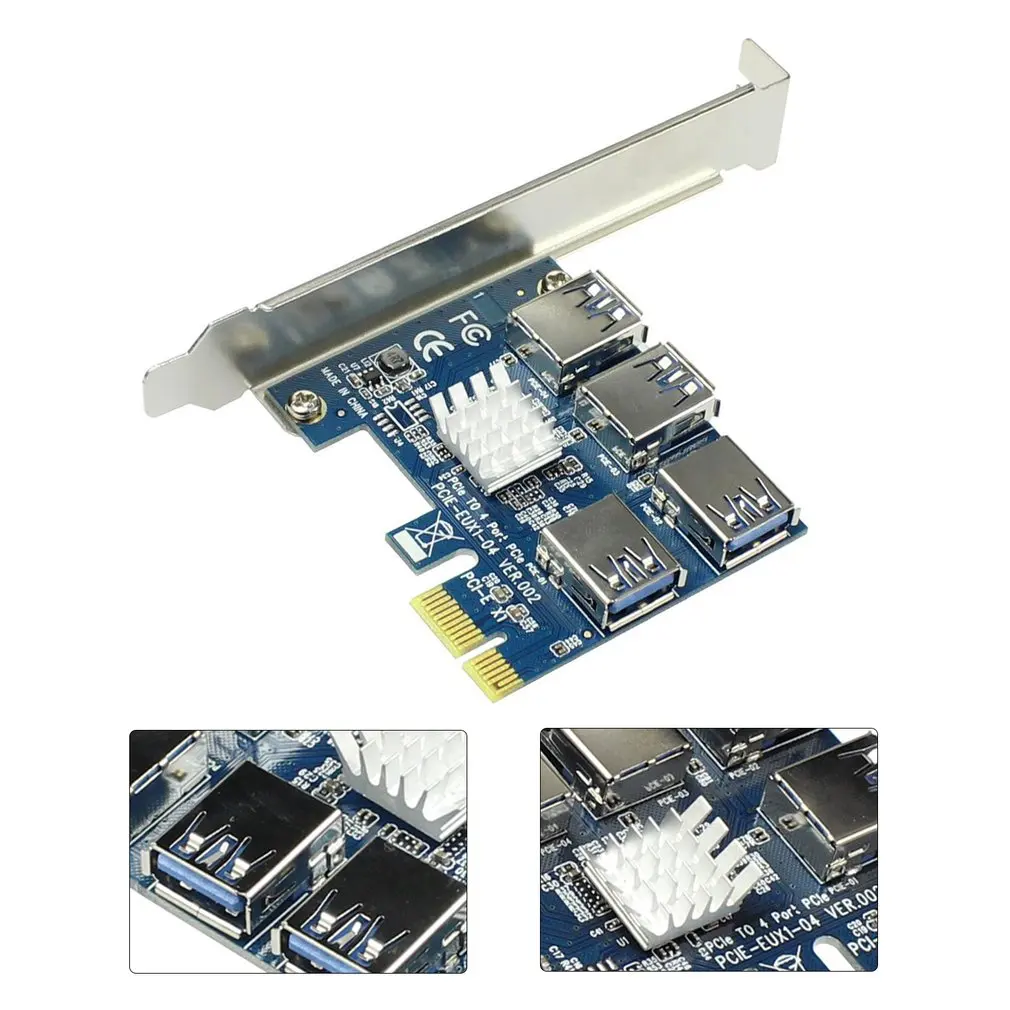 

PCI-E 1 To PCI-E Adapter Riser Card PCI-E 1X To External 4 PCI-E USB 3.0 Adapter Multiplier Card For BTC Miner