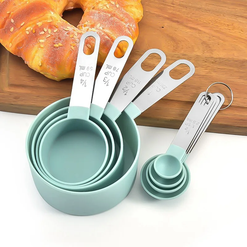 

4 Pcs/Set Green Kitchen Cooking Tea Coffee Measuring Spoon Durable Stainless Steel Measuring Cup Measuring Tools Accessories