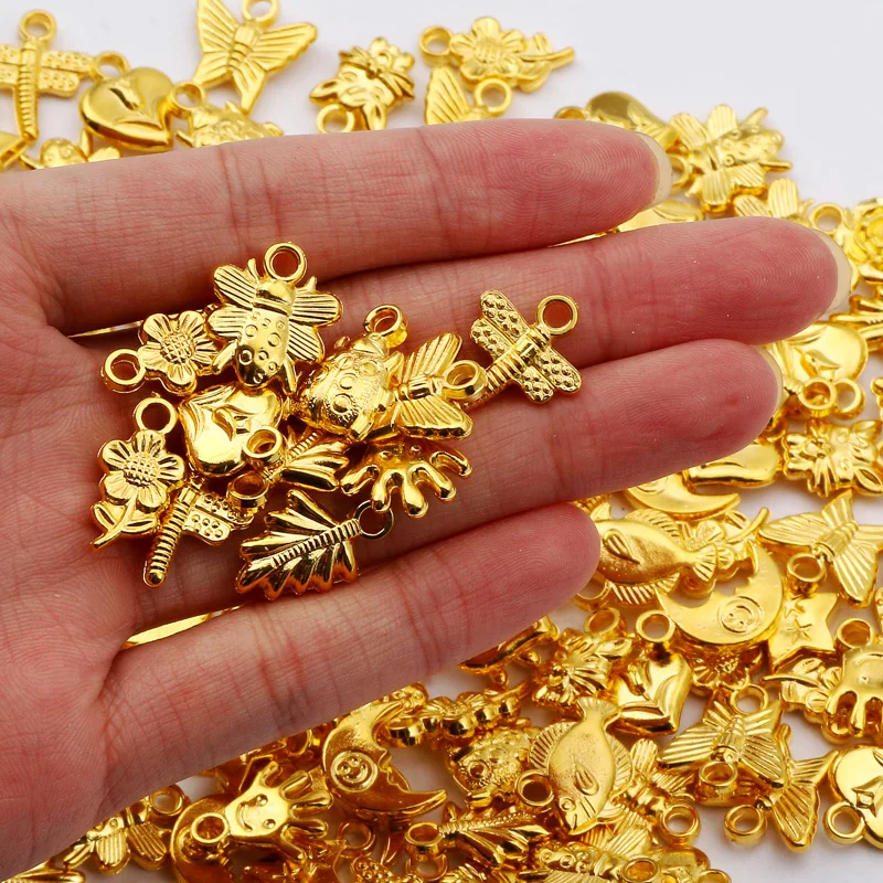 

50pcs Mixed Shape CCB Plastic Beads Gold Plated Loose Charm Beads for Jewelry Making Diy Necklace Earring Pendants Accessories