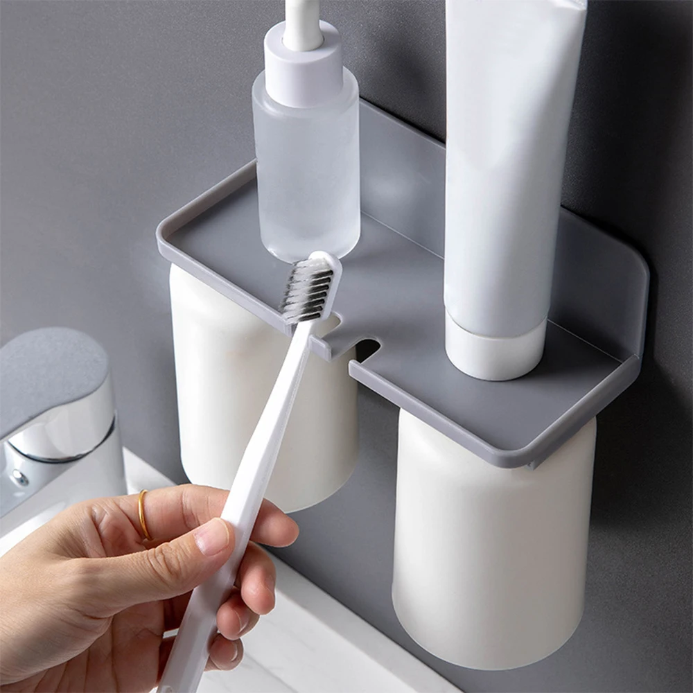 

Double Cup Upside DownToothbrush Holder Wall-Mounted Toilet Toothpaste Storage Rack Nordic Style Bathroom Accessories