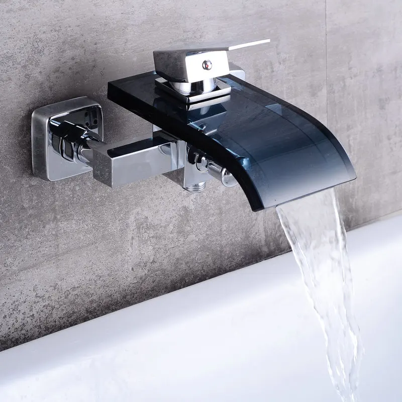 Luxury Bathroom Great Waterfall Bathtub Chrome Brass mixer Glass spout in wall Faucet | Обустройство дома