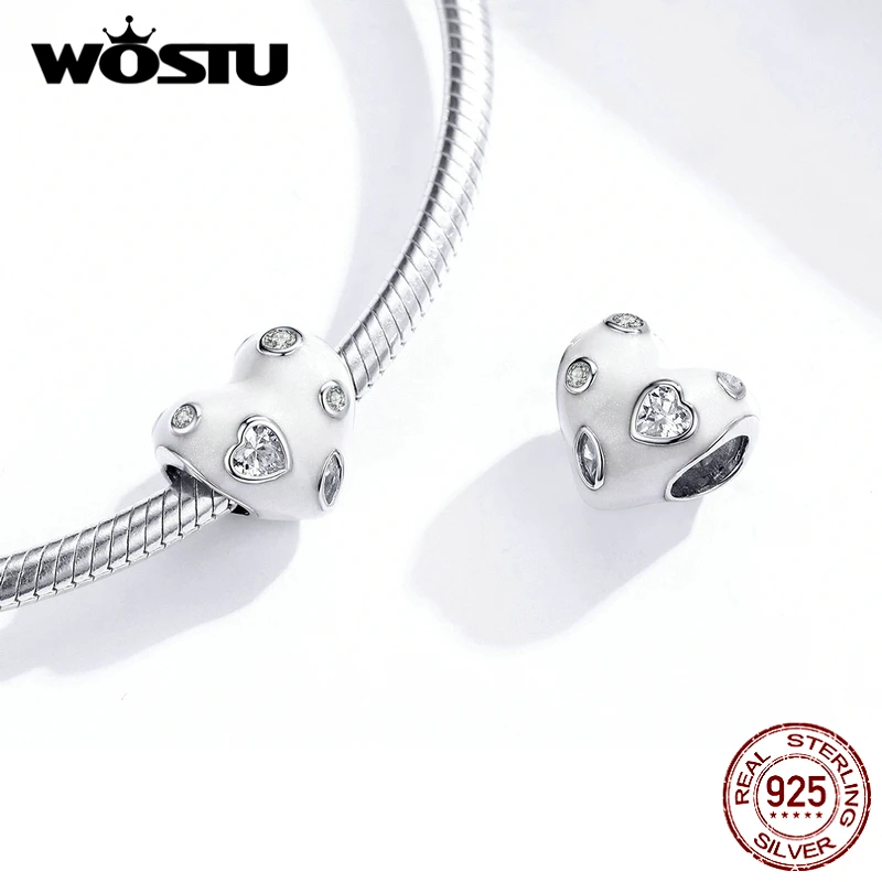 Подвеска для браслета из серебра 925 пробы с белым сердцем|Бусины| |