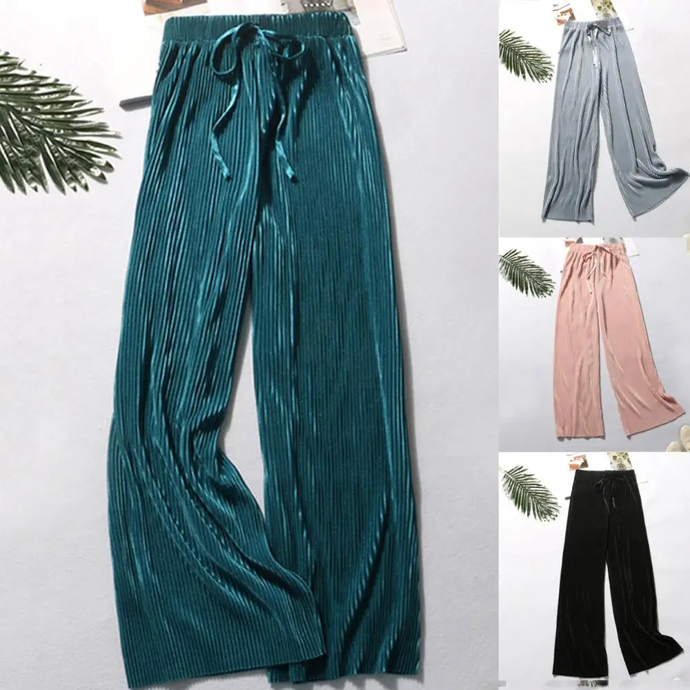 Брюки женские с широкими штанинами повседневные модные однотонные длинные