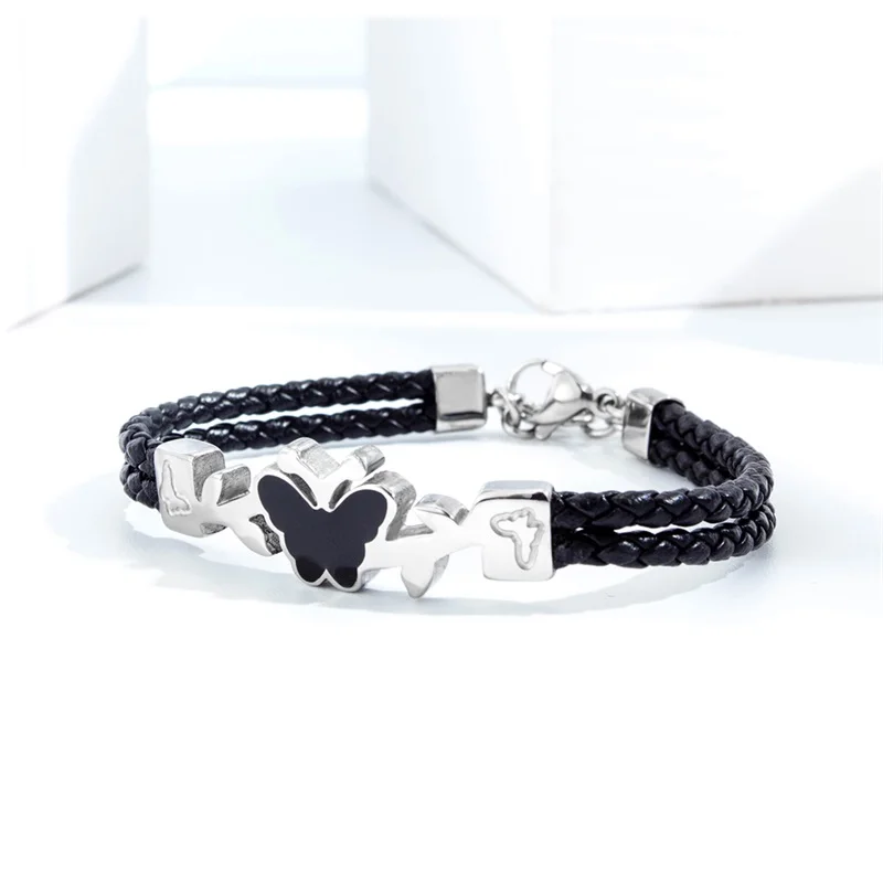V.YA Leather Stainless Steel Bracelet Butterfly Shape Adjustable Bracelets Friends Birthday Best Jewelry Present | Украшения и