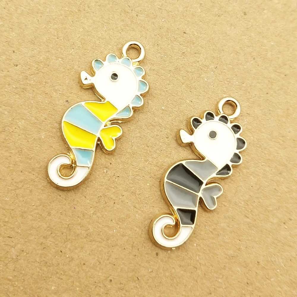 10 шт. 10x25 мм эмалевые Подвески в виде морской лошади для изготовления ювелирных