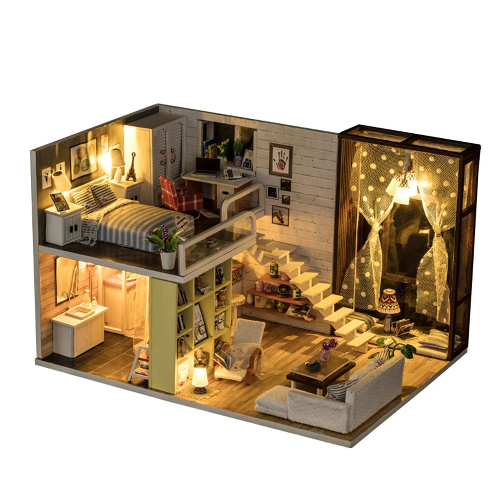 

DIY Doll House Wooden Doll Houses Miniature Dollhouse Furniture Kit Toys Casa for Children Christmas Gift L026