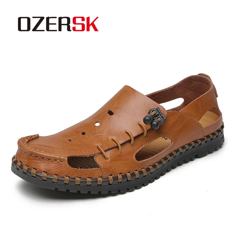 

OZERSK Big Size 48 Men Leather Sandals Summer Classic Men Shoes Slippers Soft Sandals Men Roman Comfort Outdoor Walking Footwear