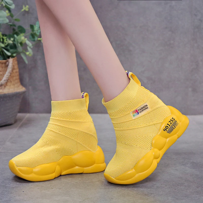 Rimocy/женские вязаные кроссовки желтого цвета увеличивающие рост на высокой