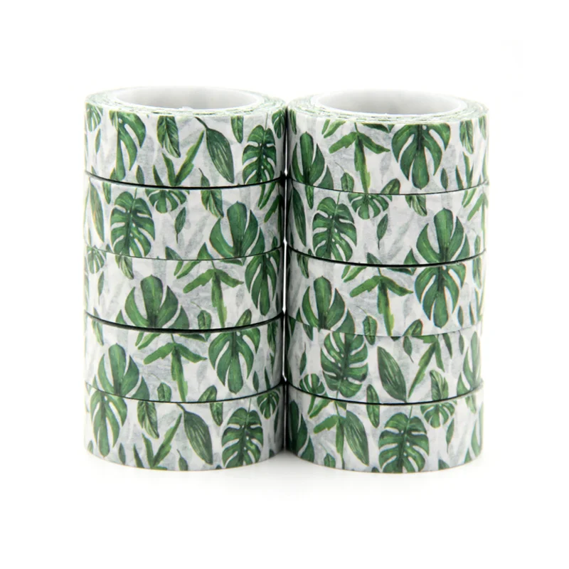

New 10pcs/set 15MM*10M Green Tree Leaves Washi Tape Wide Sticky Adhesive Tape Scrapbooking Album DIY Decorative Paper Tape