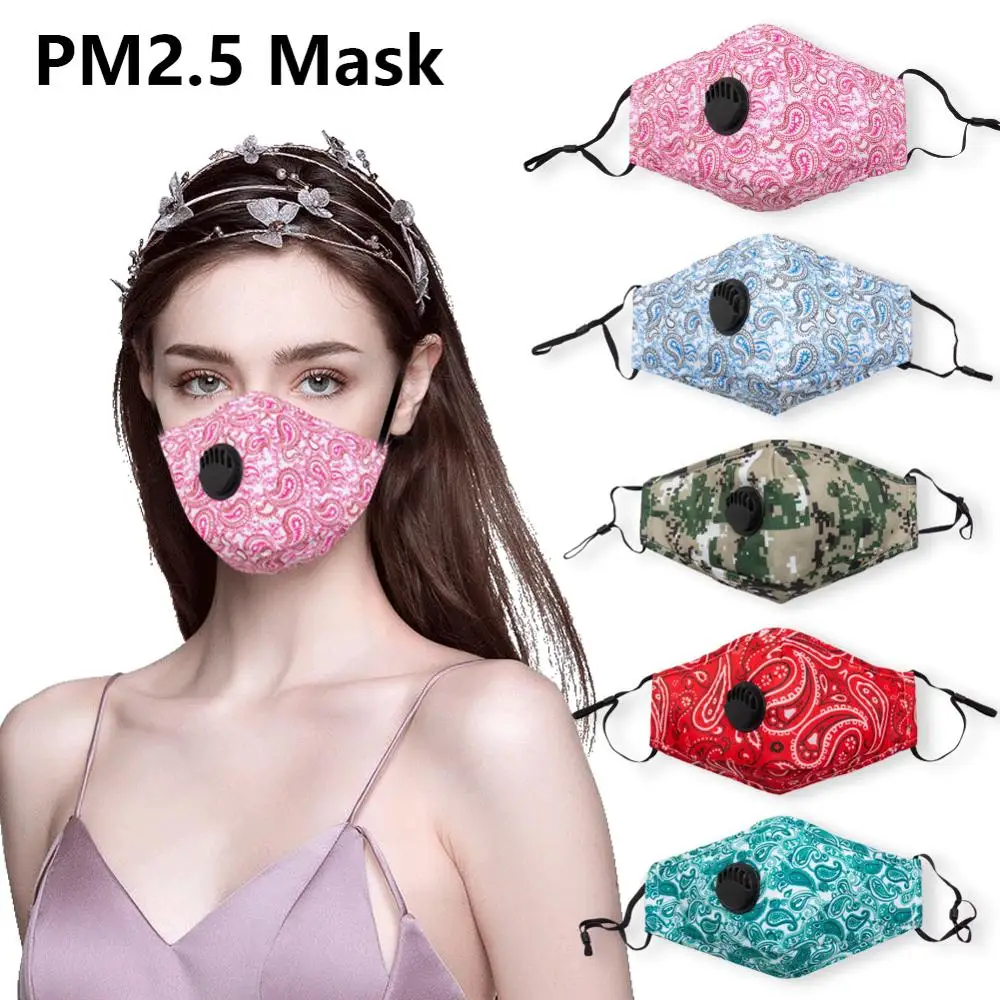 

Anti PM2.5 Breathing Mask Adults Camouflage Printed Fabric Protective Dustproof Valve Facial Cover Washable Reusable Facial Mask