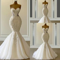 2022 sexy mermaid wedding dresses formal bridal gowns sweetheart embroidery lace appliques crystal beads luxury illusion sweep