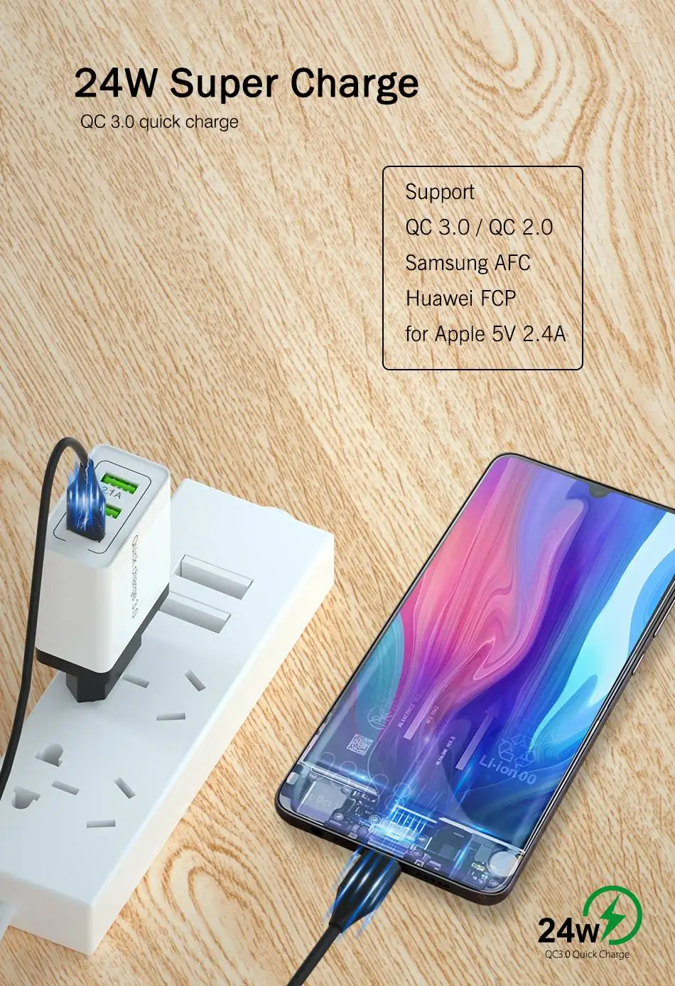 OREY 24 Вт QC 3,0 быстрое зарядное устройство для samsung S10 3 порта USB зарядное устройство для huawei mate 20 Quick Charge 3,0 зарядное устройство адаптер