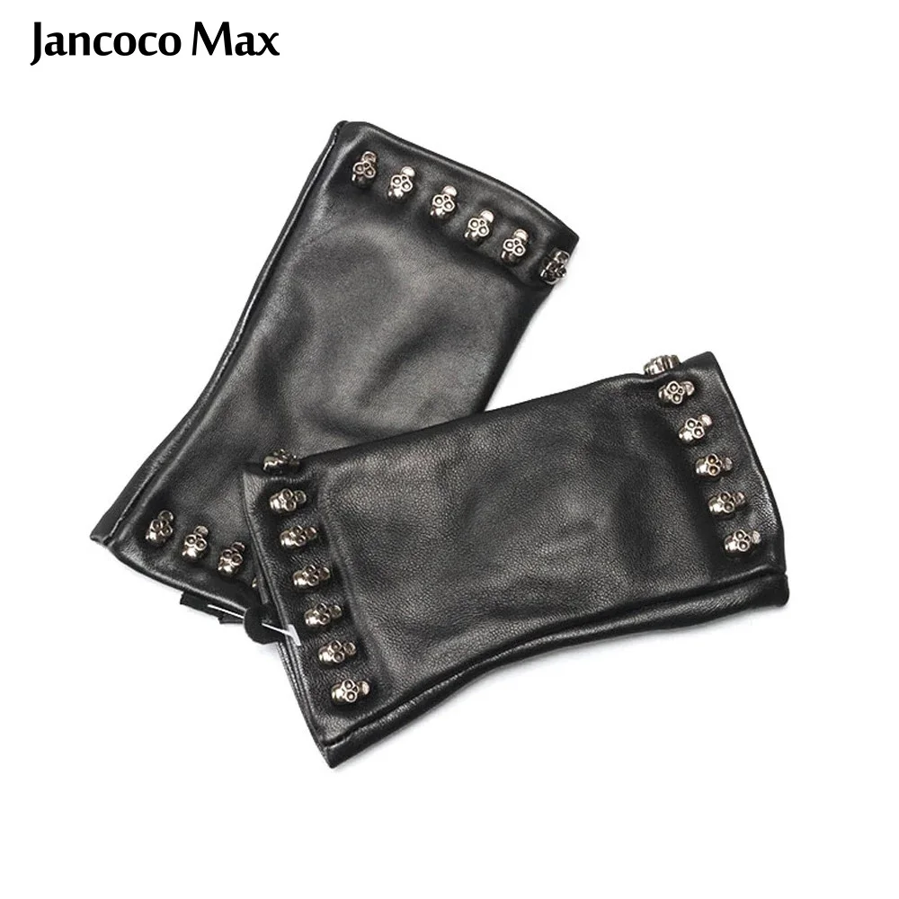 Женские перчатки без пальцев Jancoco Max из натуральной овечьей кожи с украшением в
