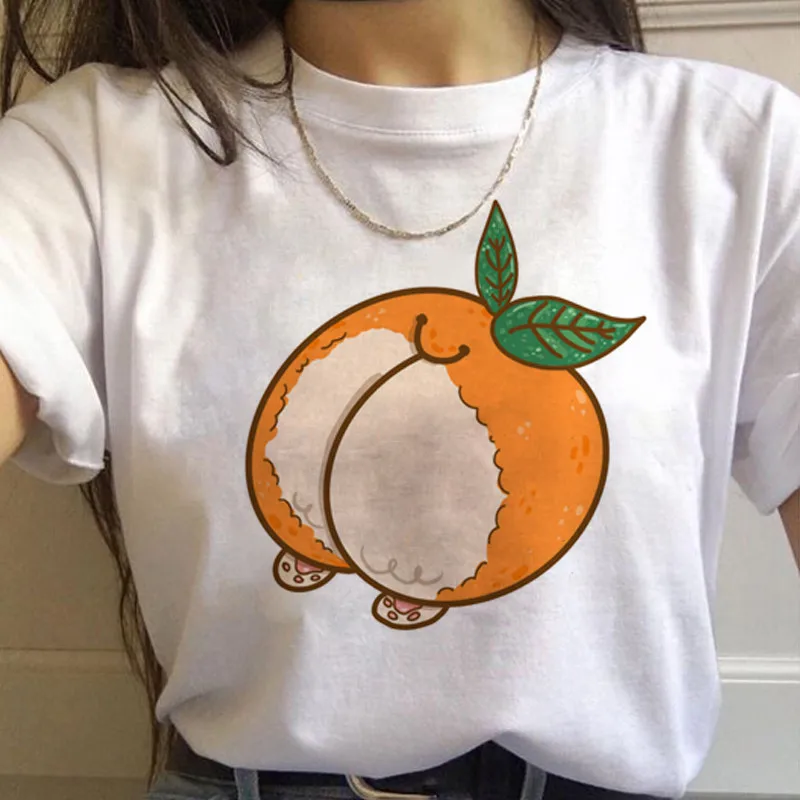 Футболка с изображением персикового сока Японская футболка Kawaii Сезон лето ulzzang